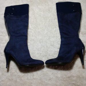 Navy Blue Suede Boots - Size 8.5